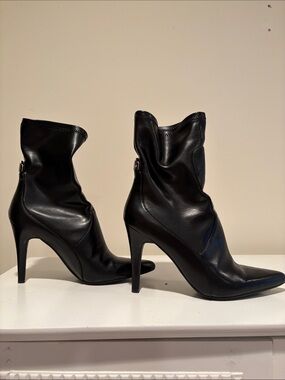 Nine West Black Pointed-Toe Slouchy Mid-Calf Stiletto Boots